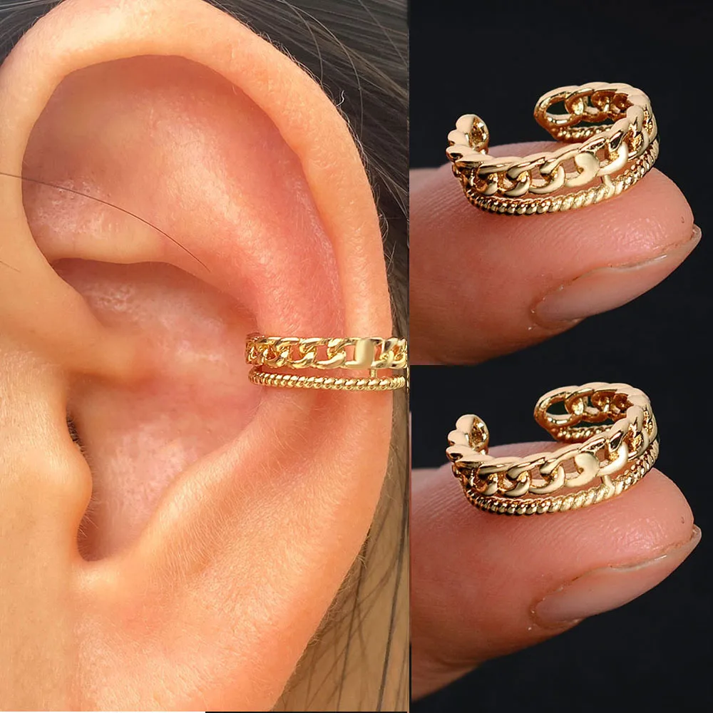 

Hot Wrap Clipcuffs Statement Clip on Earrings Without Piercing Cartilage Cuffs for Women Girl Geometry Ear Cilps 2Pc
