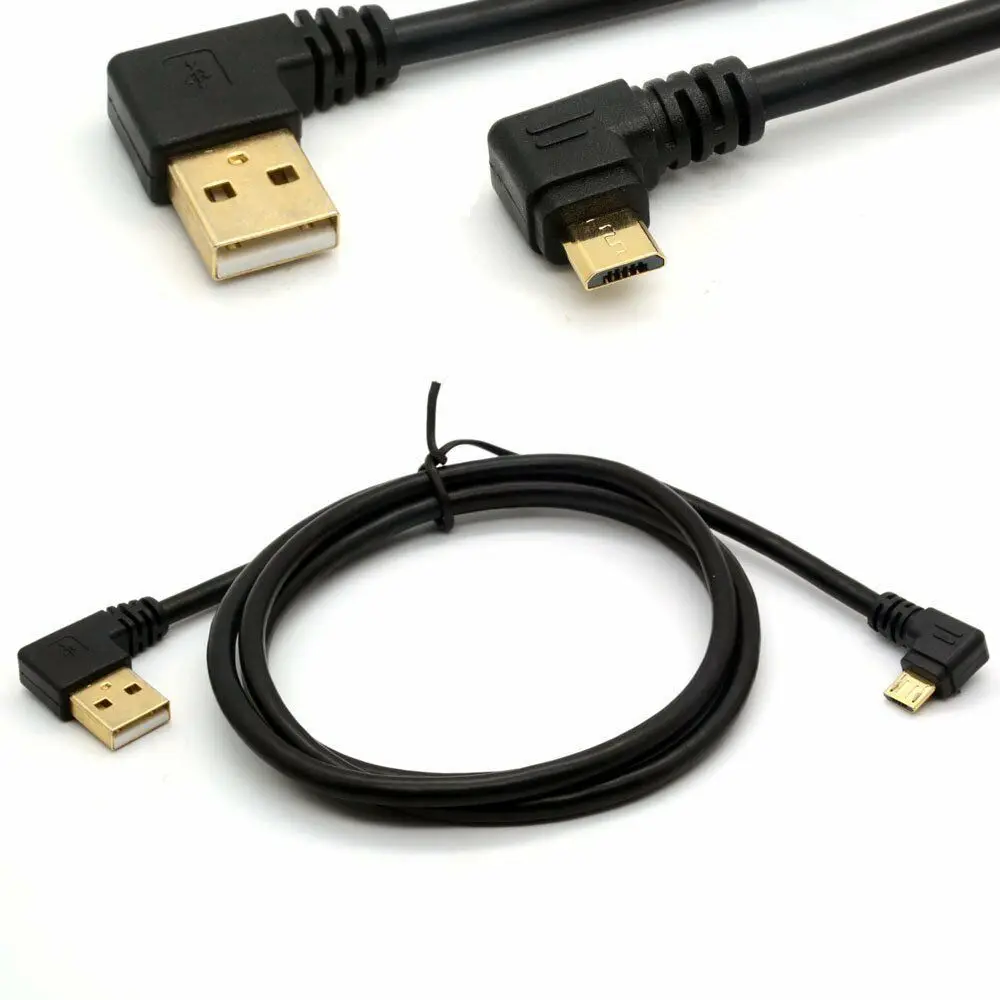 Gold plated Right Angle Micro USB to Left Angle USB A Male data charing Cable