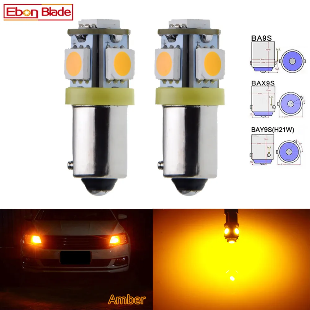 2X Car LED Bulb White Amber Yellow Auto Interior Dome Map Reading Instrument Light BA9S T4W BAX9S H6W BAY9S H21W Lamp 6V 12V 24