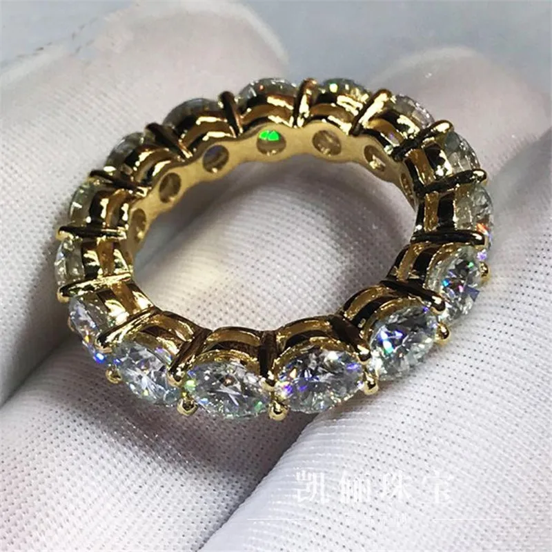 Eternity 18K Gold 4mm Diamond Ring 925 sterling silver Jewelry Engagement Wedding band Rings for Women Bridal Party accessory