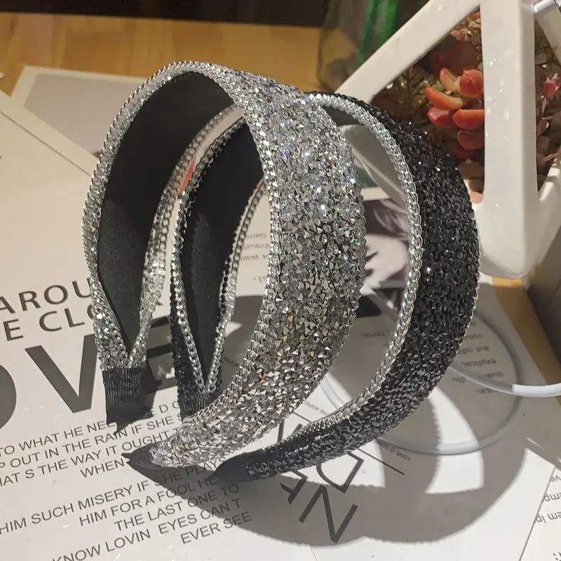 Full Rhinestones Headband for Women Party Headpiece Super Shiny Hairband Crystals Ladies Headdress Wide Crystals Head Hoop