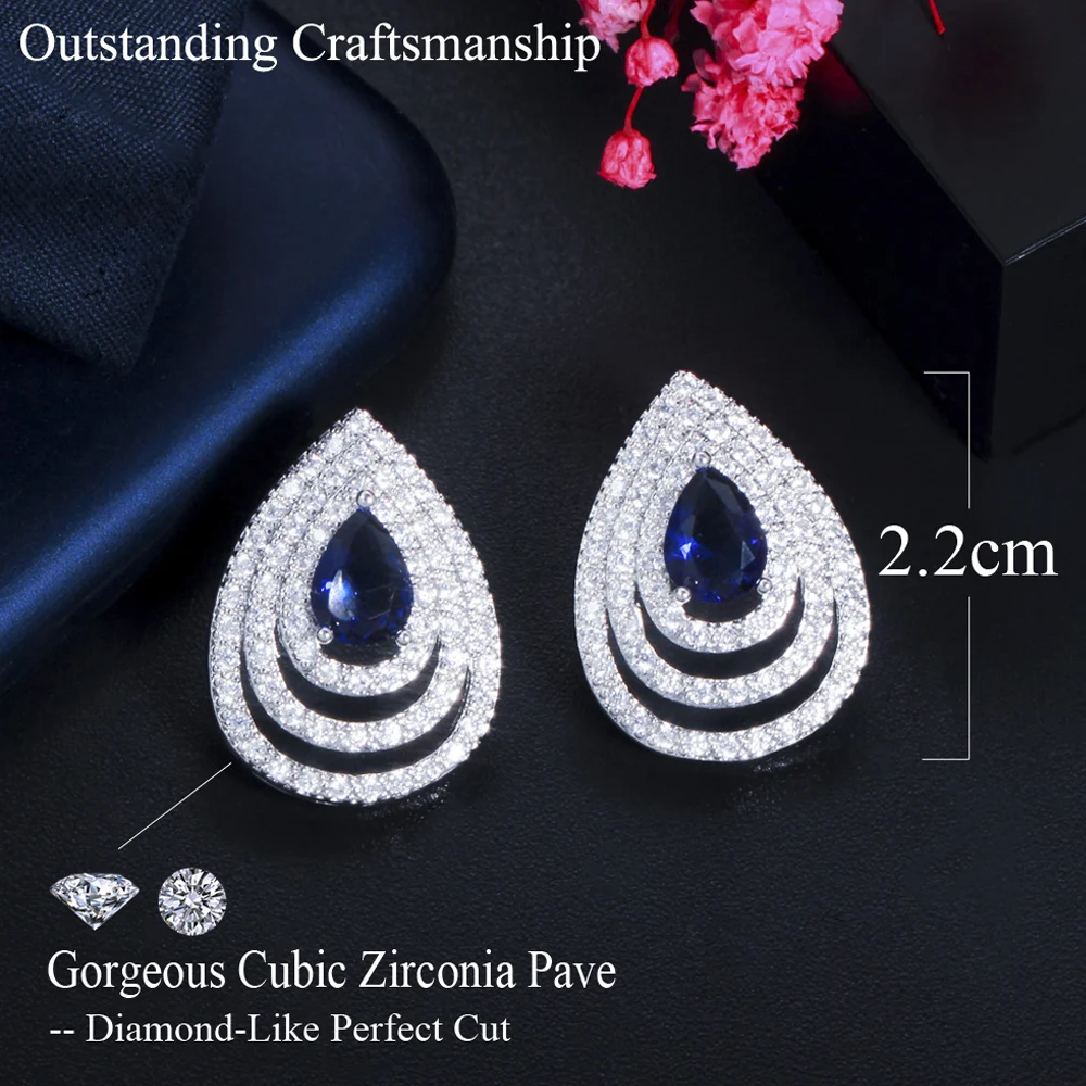 ThreeGraces New Fashion Sparkling Blue Cubic Zirconia Big Stud Earrings for Ladies Daily Party Accessories Jewelry ER646 image 5
