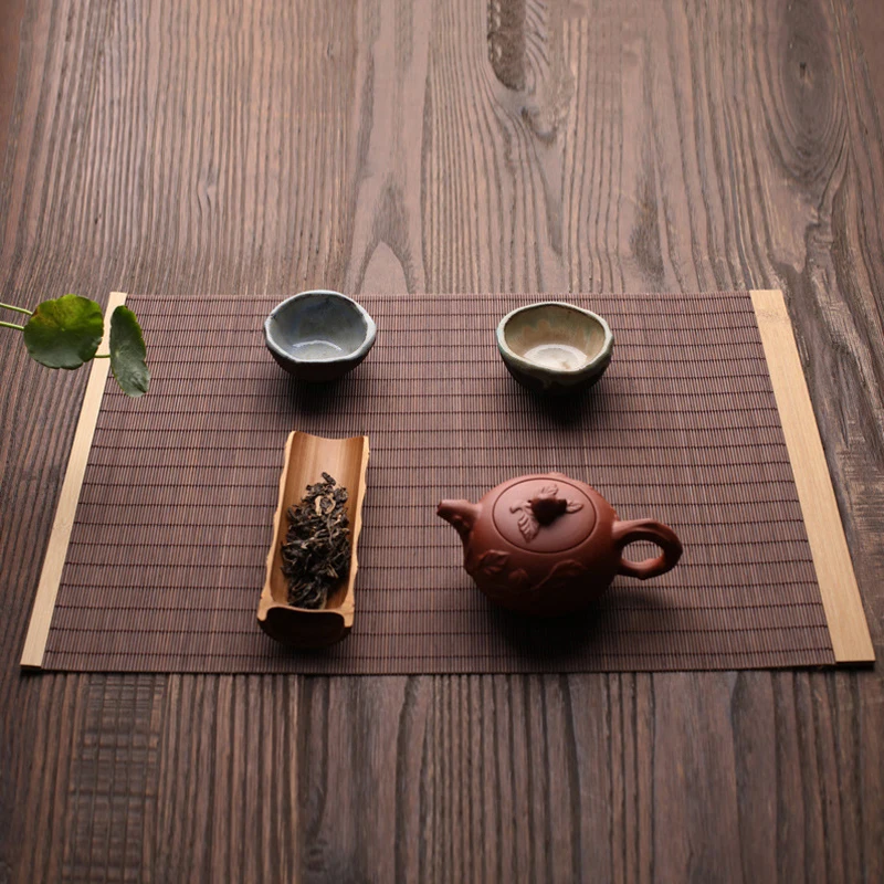 Natural Bamboo Table Mat Tea Dining Hot Insulated Pad Table Runner Japanese Style Woven Placemat Cafe Restaurant Decor Coaster