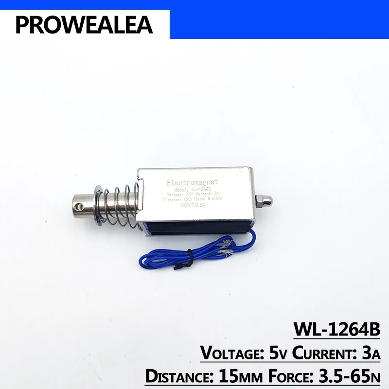 Solenoid Electromagnet Push Pull Type WL-1264B 5V 6V 12V 24V Thrust Force 3.5-65N 15mm Open Frame Linear Electric Magnet