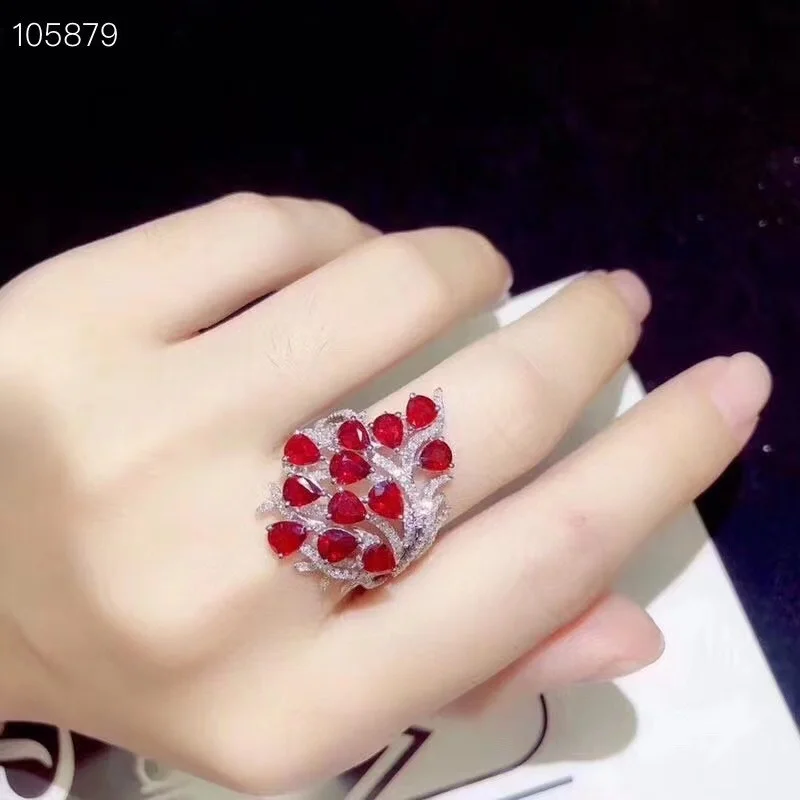 Vintage Silver Ruby Ring for Party 3mm*4mm Natural Ruby Silver Ring Solid 925 Silver Ruby Jewelry Gift for Woman