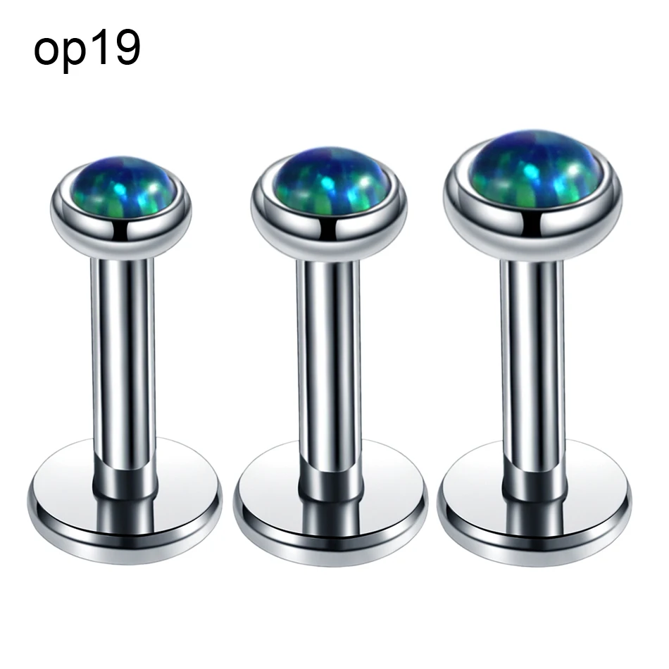 3Pcs/lot Steel Opal CZ Labret Piercing Internal Thread Lip Ring Ear Cartilage Tragus Helix Earring Piercing Body Jewelry 16G