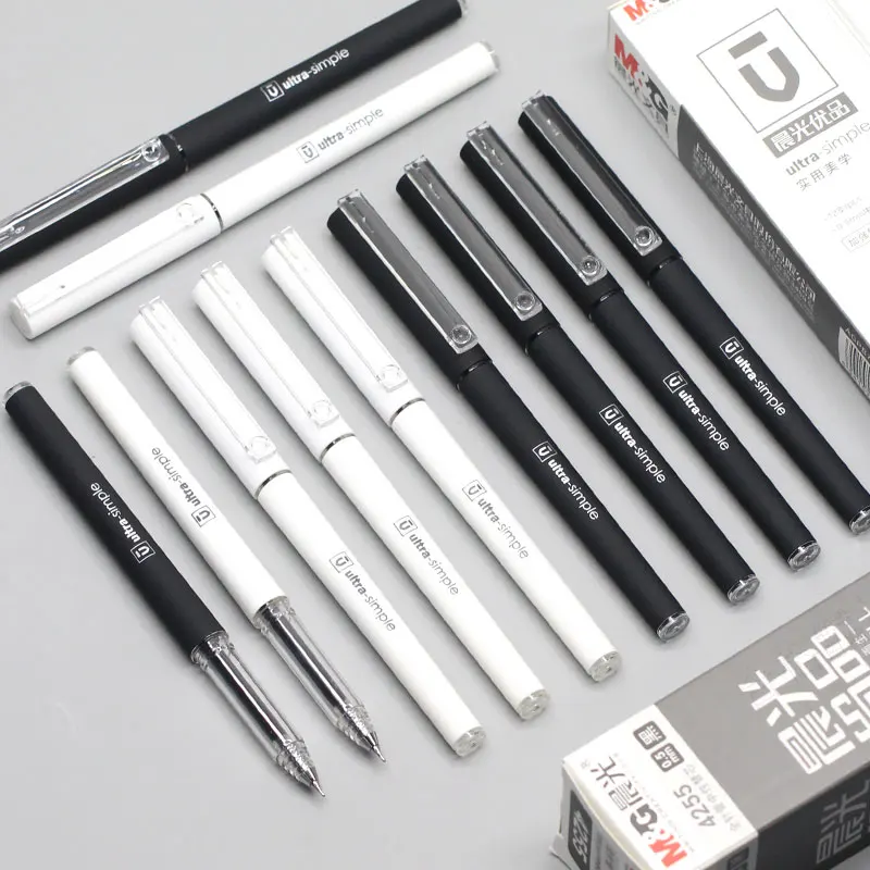 

6/12PCS M&G U Series Gel Pen Reinforced Metal Gel Pen 0.5mm Signing Pen B7701Simple Matte White Pen