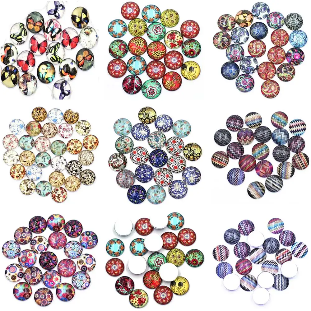 

10Pcs Cameos Cabochons Domes Flower Butterfly Round Glass Mixed Crafts Embellishment Scrapbook Handbag DIY Accessories 10mm