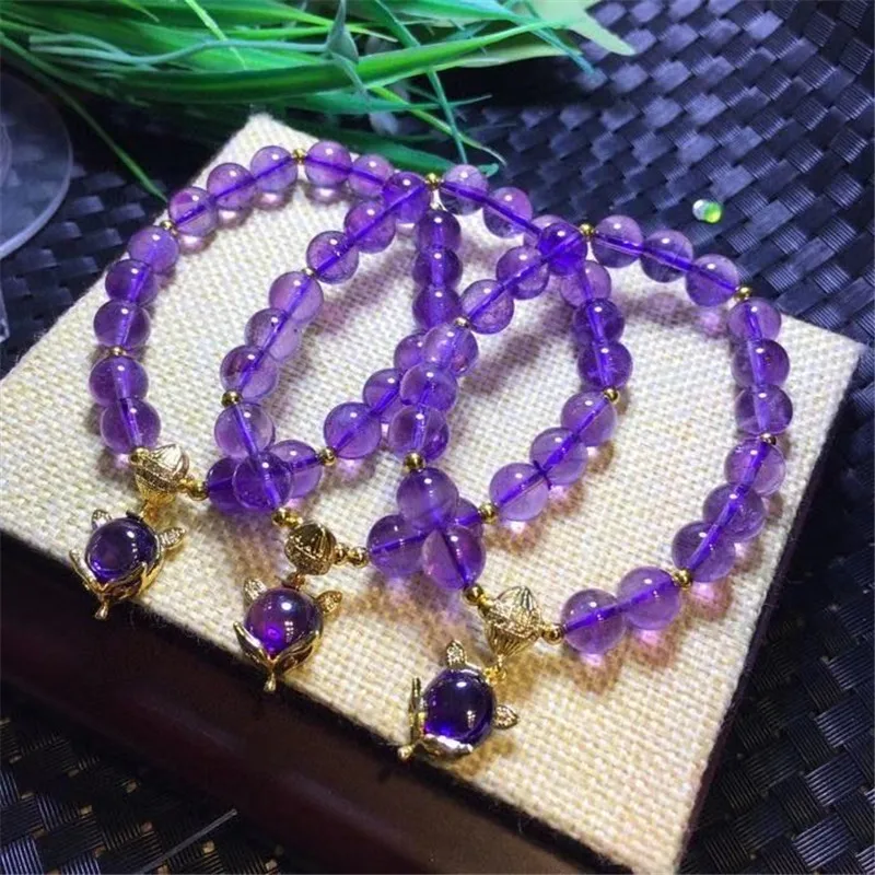 Natural Amethysts Gem Stone Beads Strand Bracelets With Silver Plating Fox Fitting Women Jewelry Love Gifts