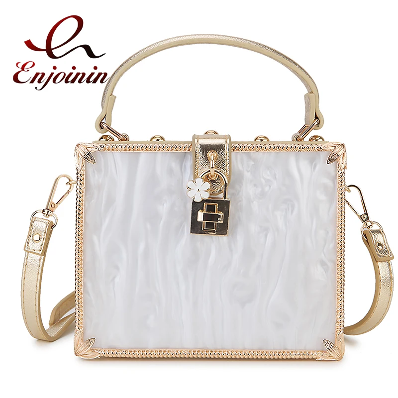 

Luxury White Acrylic Box Party Handbag for Women Designer Purses Fashion Shoulder Bag Chic Wedding Evening Bag Top Handle Bags