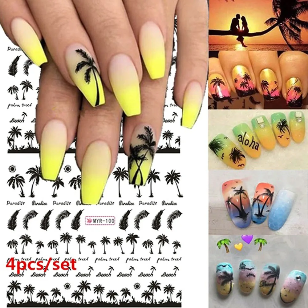 Palm Tree Nail Sticker Summer Super Ocean Wind Nail Foil Tropical Surf Beach Coconut Tree Style Nail Sticker DIY Manicure Tool