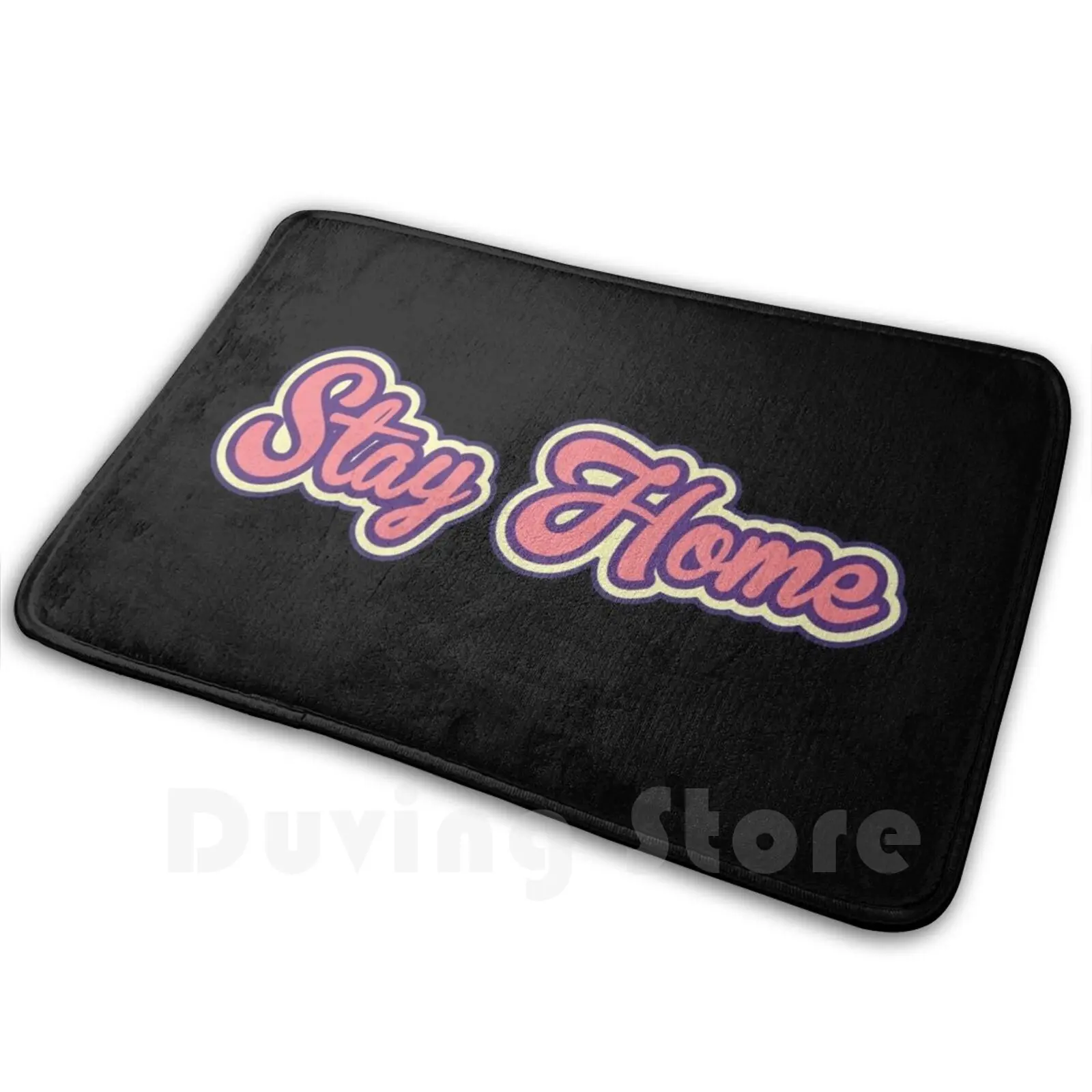 ? Stay Home Mat Rug Carpet Anti-Slip Floor Mats Bedroom Stay At Home Stay Home House Quarantine 2020 Lettering Typography Pink