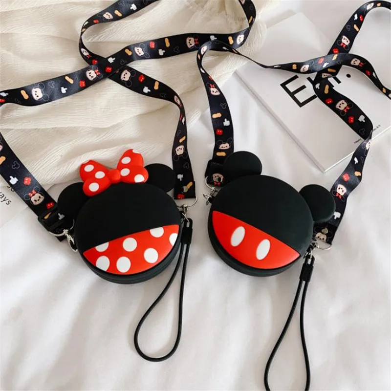 Disney mcikey mouse Girlfriend Back Children Chain Headphone Bag Silicone Zipper Earphone Cables Key Storage Bag Cute Coin Purse