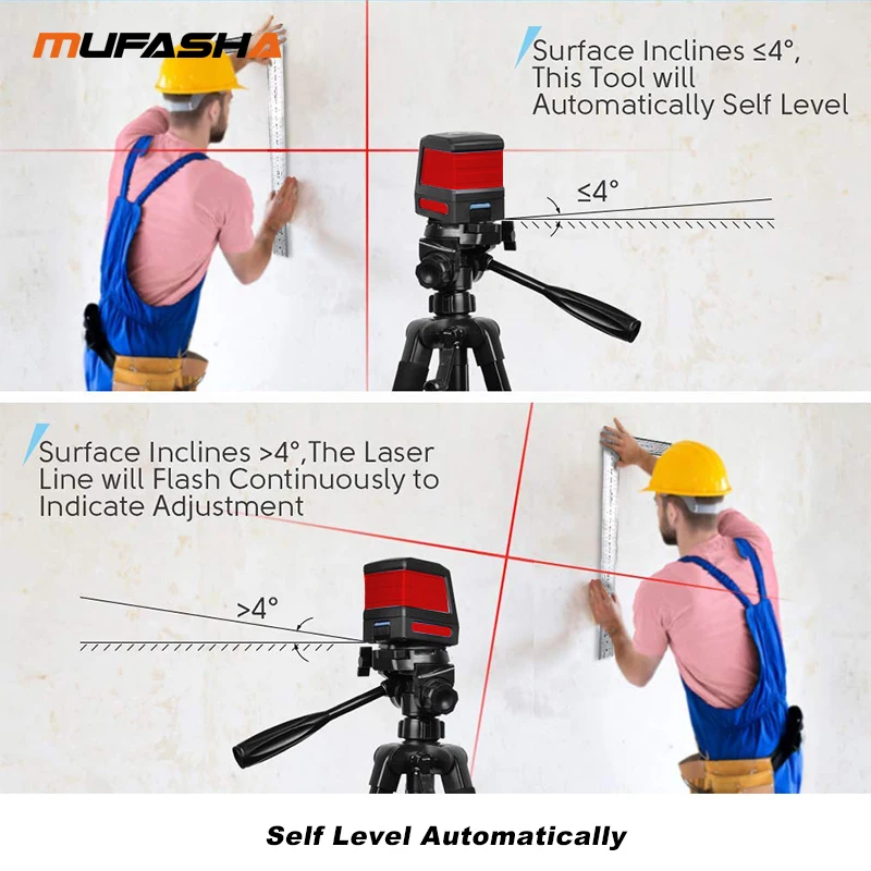 MUFASHA Laser Level  Horizontal or Vertical or Cross Cross Lines  Red Green Beam