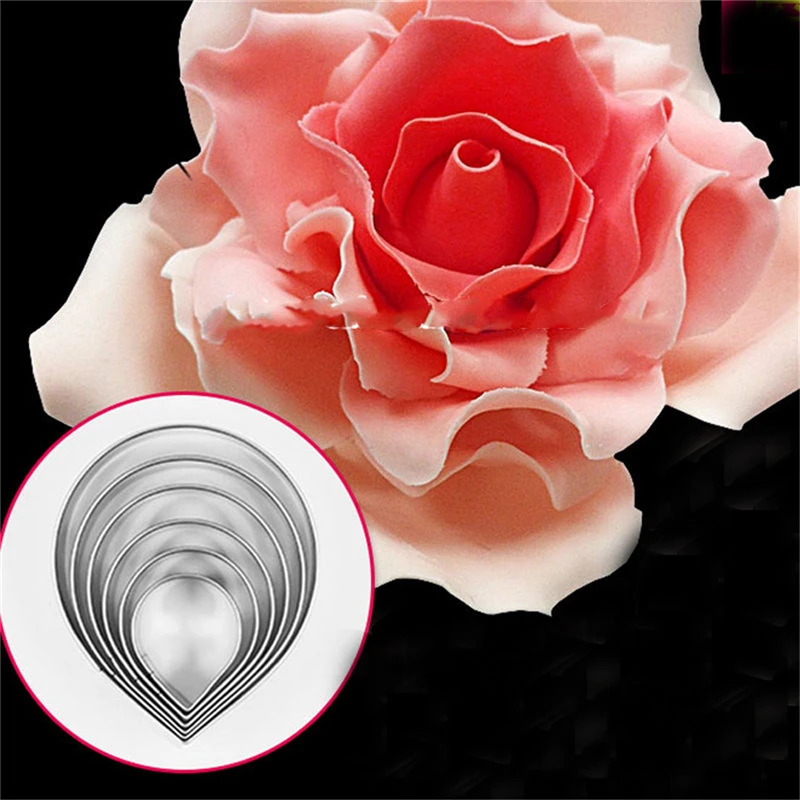 6PCS/Set Rose Petal Mold for Cake Decor Fondant Sugar craft Cutters Tools Mould