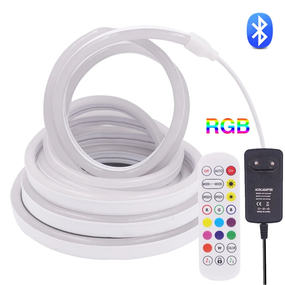 DC 12V Bluetooth Music Control RGB Neon Strip Light With Power Supply Flexible Ribbon 5050 LED Strip