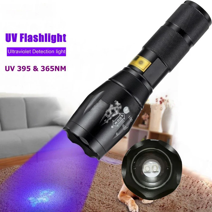 Antorcha detectora de luz negra ultravioleta, 5 modos, 395 nm + 365 nm, resistente al agua, orina de perro, manchas de mascotas
