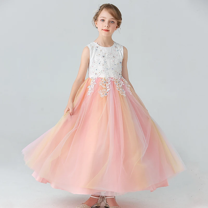 Girl\'s Princess dress Birthday Party Wedding dress Piano costume Beaded Lace Bubble skirt Summer style Dress