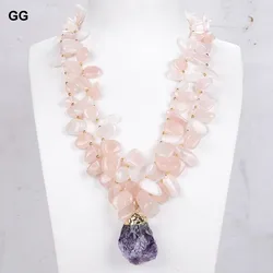 GG Natural Rose Quartz Gems Stone Geode Purple Amethyst Pendant Necklace For Women