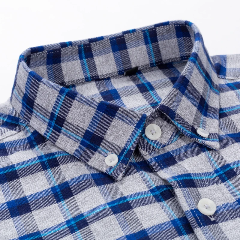 Camisa de algodón cepillado con botones para hombre, camisa informal de manga larga, ajuste estándar, cómoda, gruesa, franela a cuadros Gingham