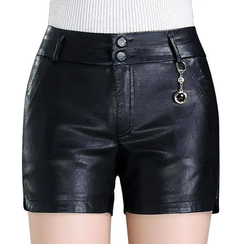 Lady's Casual Sexy Large Size Casual Slim Waterproof Breathable Soft Wear Resistant PU Short Leather Pants