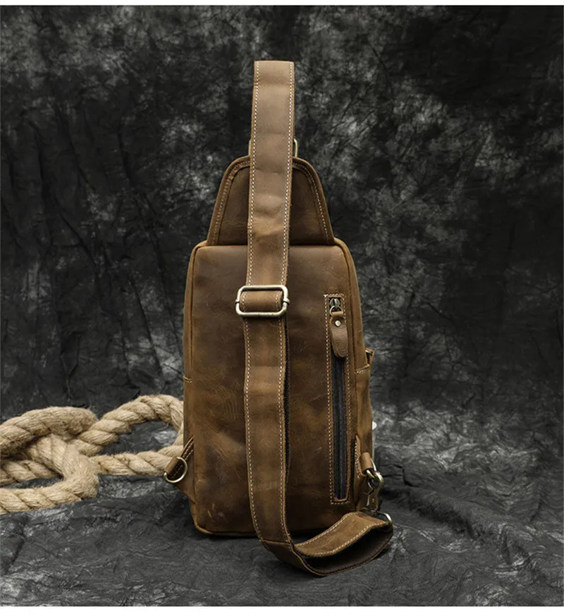 PNDME-Bolso de pecho vintage crazy horse de piel de vaca para hombre, bolso de hombro de cuero genuino natural para viaje al aire libre, con