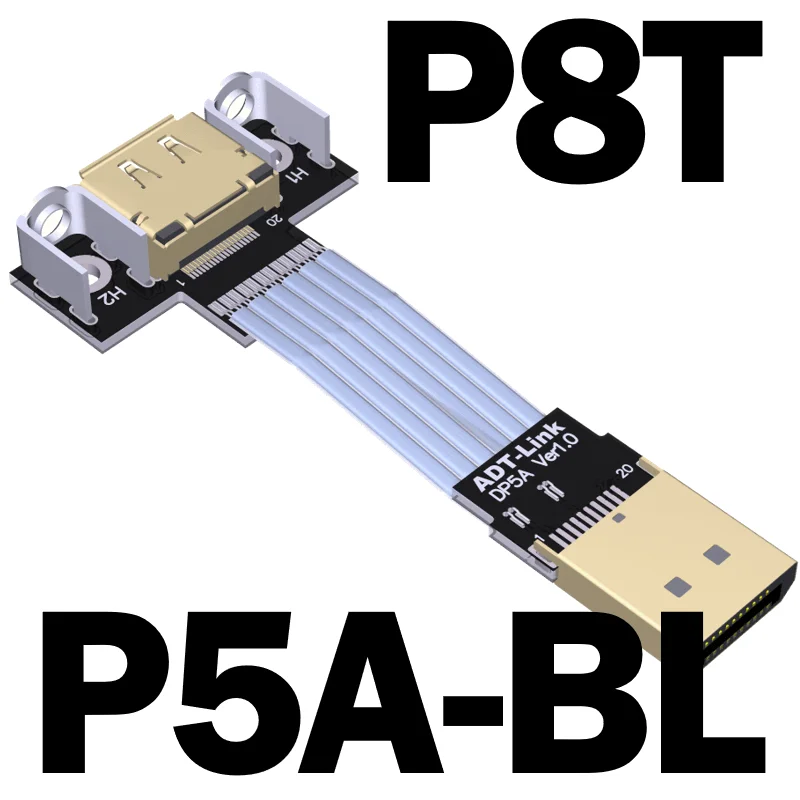 جديد ديسبلايبورت الشريط تمديد كابل ذكر أنثى شقة المعادن محمية FPC DP إلى DP V1.4 محول 90 درجة مع جبل قوس