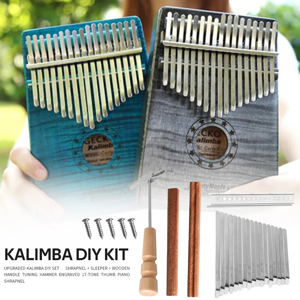 Thumb Piano Replacement Parts Set Kit for 17 Keys Kalimba with Keys Bridge Tuning Hammer Kit Thumb Finger Piano Accessories