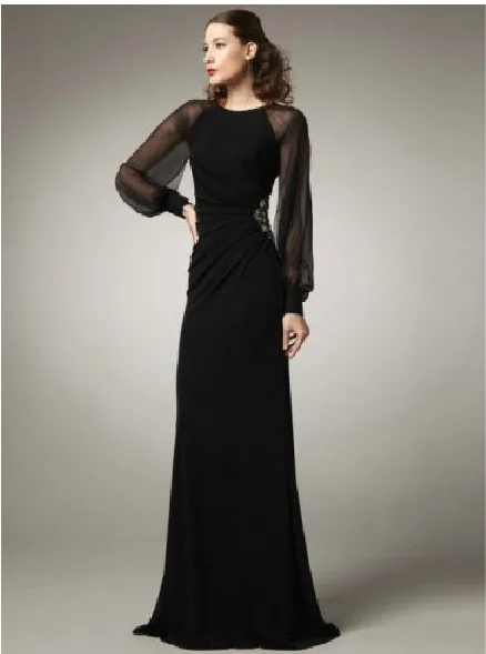 

black chiffon long sleeve crystal vestido de renda festa party gown evening robe de soiree 2018 mother of the bride dresses