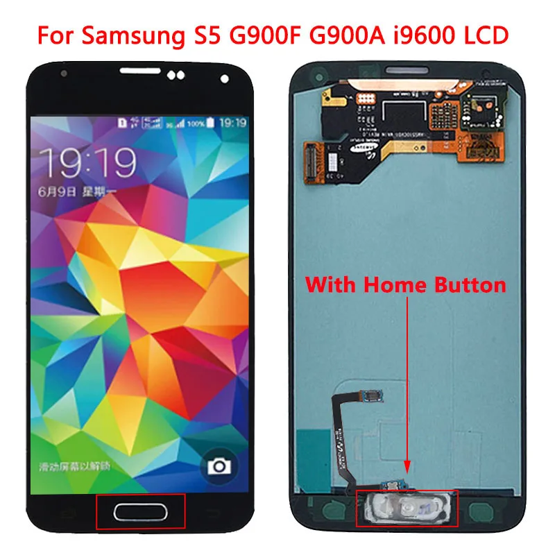 5.1 'super AMOLED S5 LCD do Samsung S5 i9600 G900A ekran dotykowy z przyciskiem Home do naprawy Samsung S5 LCD