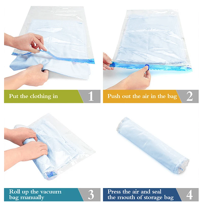 Travel Luggage Air-Free Hand-Rolled Vacuum Compression Bag Transparent Clothing Storage Bag Household Finishing Packing Bag