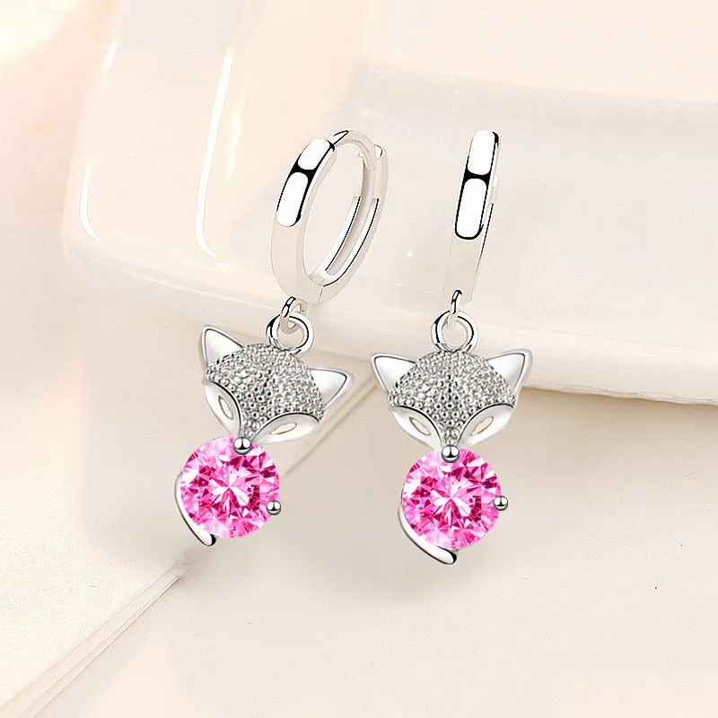 New Fashion Lovely Fox Design Drop Earrings Small Huggies With Crystal Zirconia Pendant Charming Earring Piercing Accessory Gift