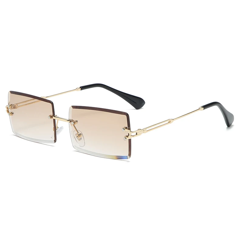 Mode Randloze Rechthoek Zonnebril Vrouwen Mannen Legering Trendy Merk Kleine Vierkante Zonnebril Gradiënt Zwarte Lens Tinten Uv400