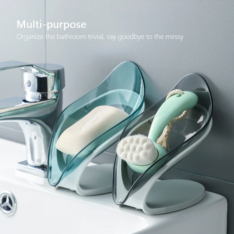 Bathroom Supplies Bathroom Shower Soap Holder Leaf Shape Soap Box Drain Soap Holder Box sponge Storage Plate Tray Bathroom Gadg