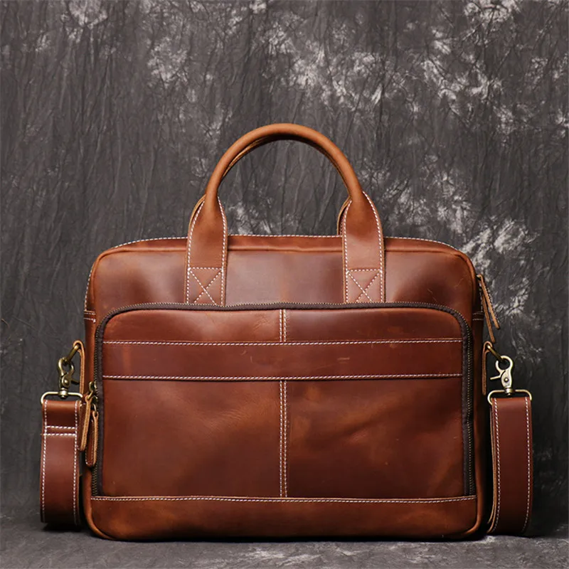 

Highend A4 Vintage Brown Top Grain Genuine Crazy Horse Leather Executive Men Briefcase Portfolio 14'' Laptop Messenger Bag M3359