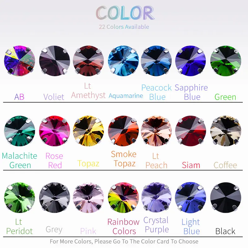 All Colors Sew on Rivoli Rhinestone With Silver Claw Round Shapes for Needlework Jewelry Wedding Dress Bags Trims