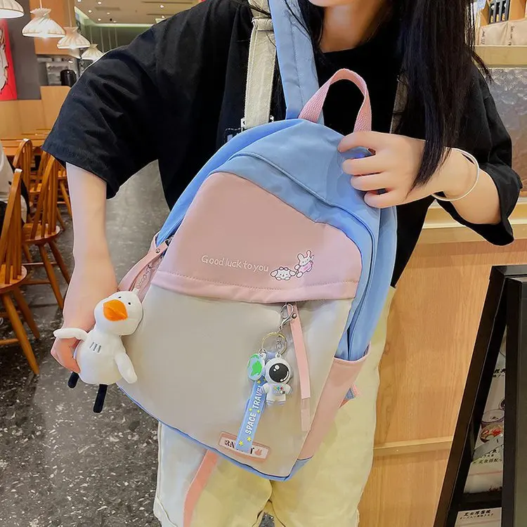 Korean Version of The Campus Vintage Sense All-Match Casual Girl Student Hit Color Backpack College Style Cute Schoolbag Girl