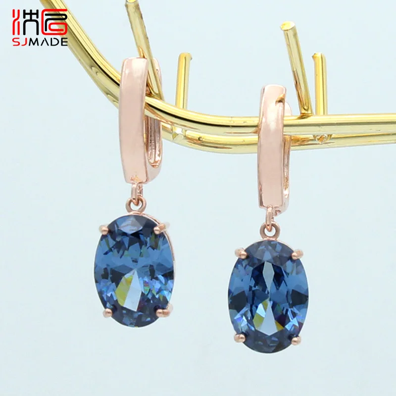 SHENJIANG New Fashion Elegant Oval Egg Cubic Zirconia Shape Dangle Earrings For Women Wedding 585 Rose Gold Color Party Jewelry