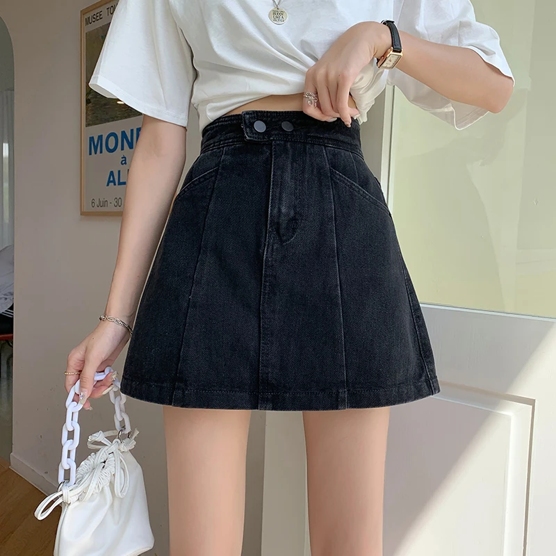 Große Größe 5XL Sexy Frauen Denim Mini Rock Chic Sommer Hohe Taille Schwarz Rock Blau Paket Hüfte Jeans Harajuku Baumwolle