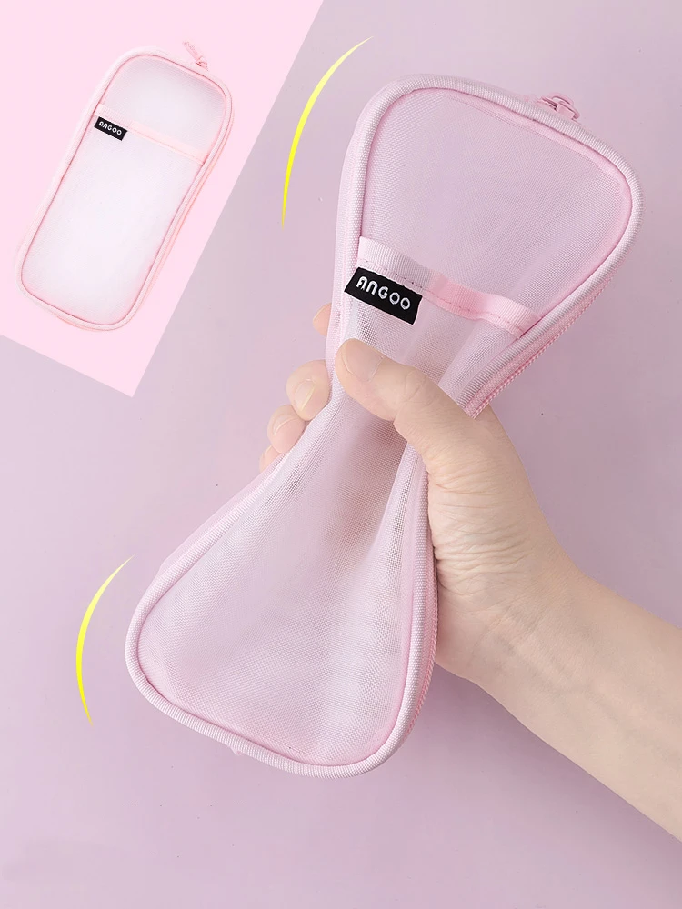 Imagem -06 - Angoo Estojo de Malha Transparente para Lápis Bolsa para Caneta Cores de Sorvete Organizador para Material de Papelaria Escola e Viagem F452 Peça