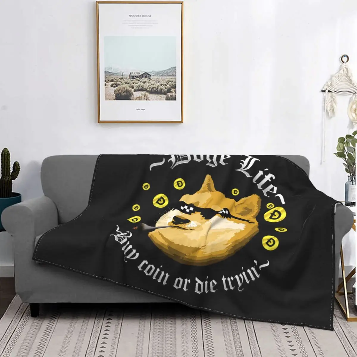 Doge Life Dogecoin Knitted Blanket Flannel Bitcoin Crypto Cryptocurrency Ethereum Btc Blockchain Soft Throw Blanket for Car Bed