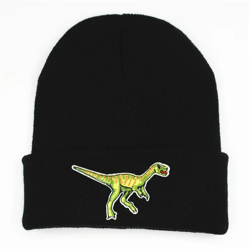 Cotton Dinosaur Embroidery Thicken Knitted Hat Winter Warm Hat Skullies Cap Beanie Hat for Men and Women 92