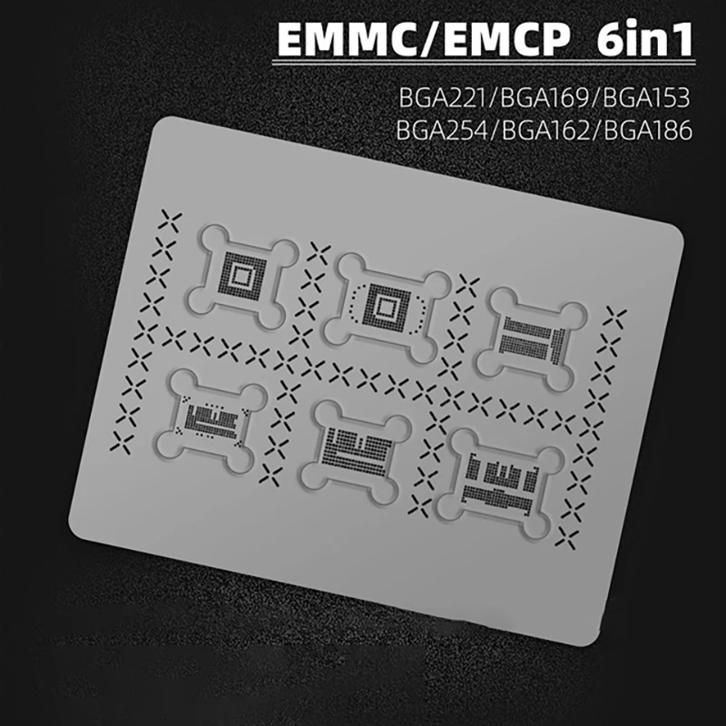SAYTL 6in1 3D BGA 스텐실 BGA153/BGA221/BGA169/BGA254/BGA162/BGA186 EMMC EMCP BGA Reballing 직접 열 템플릿
