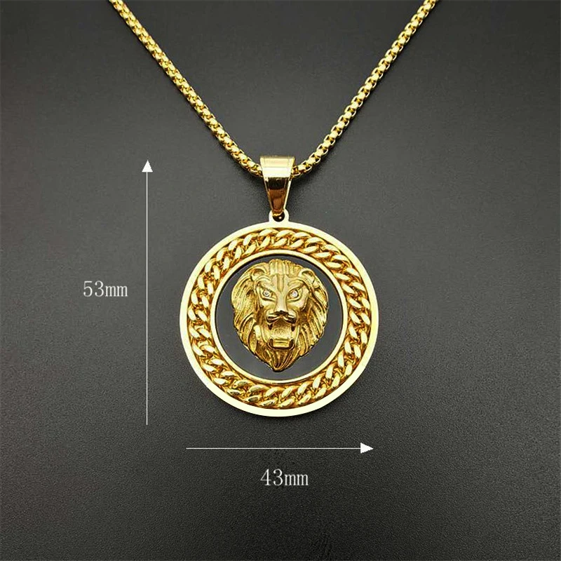 Mens Lion Head Necklace Pendant With Cuban Chain Male Hip Hop Gold Color Stainless Steel Animal Necklace Golden Jewelry Dropship