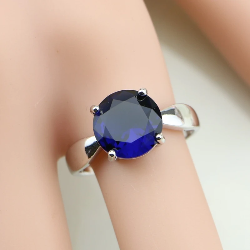 925 Sterling Silver Jewelry Round Blue Cubic Zirconia Wedding Bridal Jewelry Sets For Women Earring/Pendant/Necklace/Ring