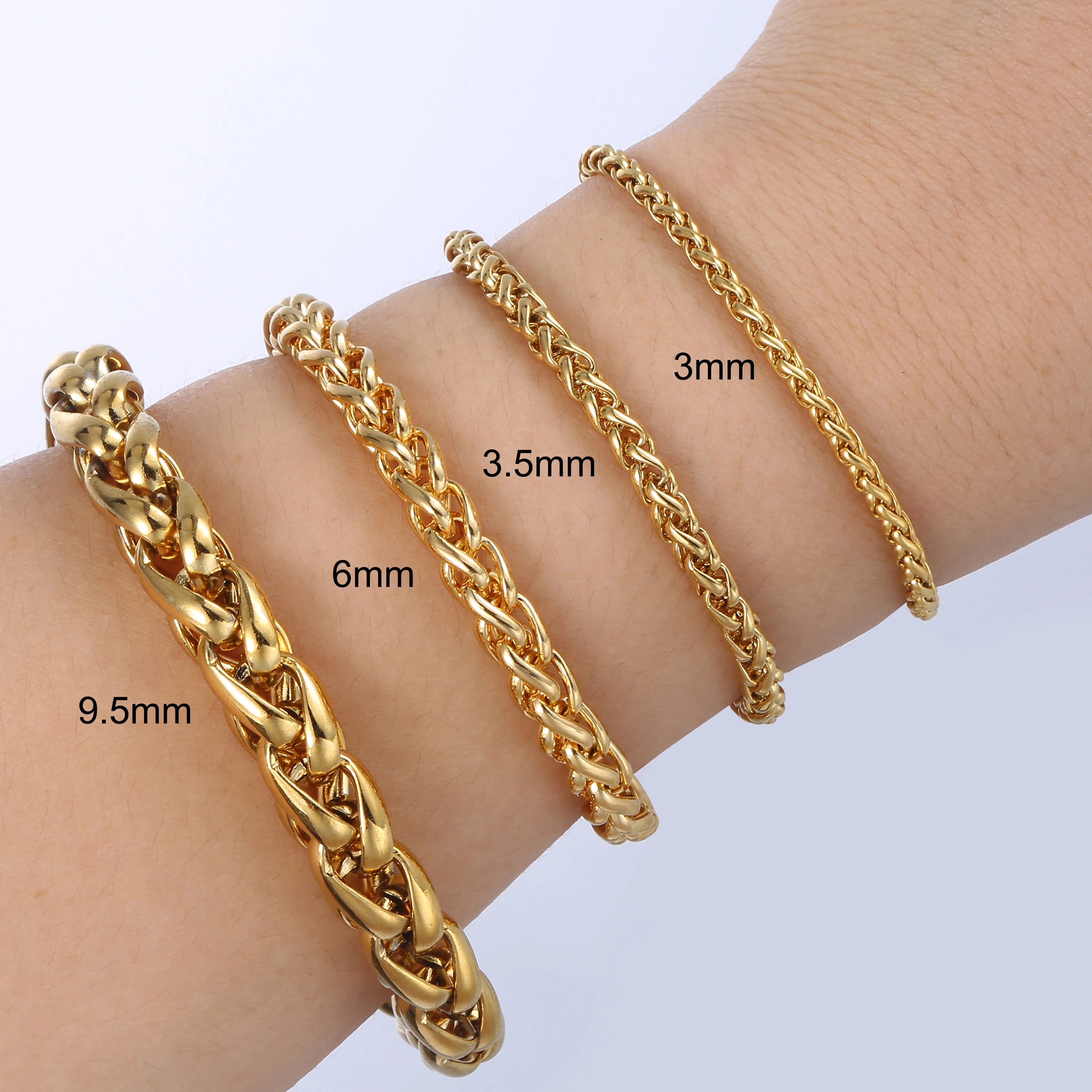 3 4 6 8 10 mm Mens Stainless Steel Bracelet Link Chain Wheat Braided Link Gold Silver Color  Bracelet Wholesale Dropship LKB499