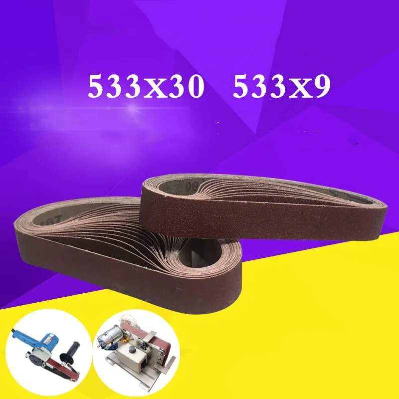 Correia de lixar 10 peças, fita abrasiva de alumina 533x30, fita de polimento para máquinas de metalurgia