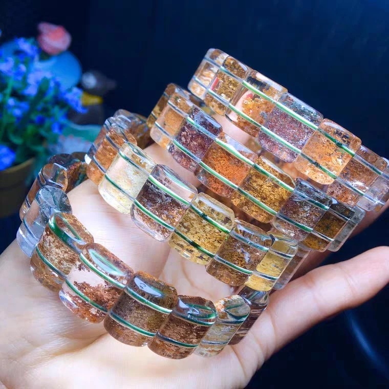 Natural Colorful Phantom Quartz Bracelet Stretch 14x10mm Garden Women Clear Rectangle Beads Crystal Yellow Phantom AAAA