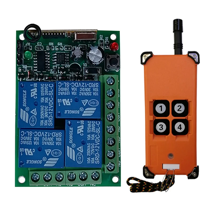 3000m DC12V 24V 4CH Radio Controller RF Wireless Remote Control Overhead travelling crane System Receiver+ number keys Remote