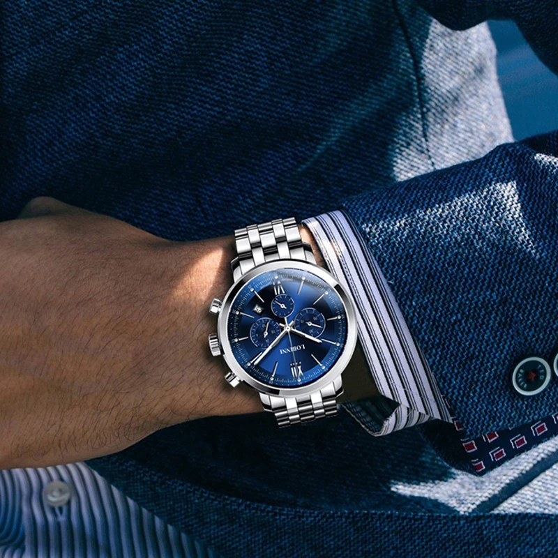 Lobinni, relojes de cuarzo de marca de lujo para hombre, reloj de pulsera de cuarzo informal resistente al agua hasta 50M, relojes de cristal de zafiro para hombre